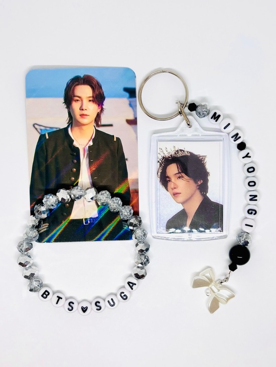 Bts Accessories - (3pcs) BTS SUGA MIN YOONGI PHOTO KEYCHAIN BRACELET PHOTO CARD BUNDLE